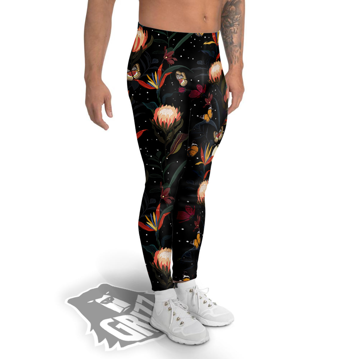 Protea Watercolor Print Pattern Men's Leggings-grizzshop
