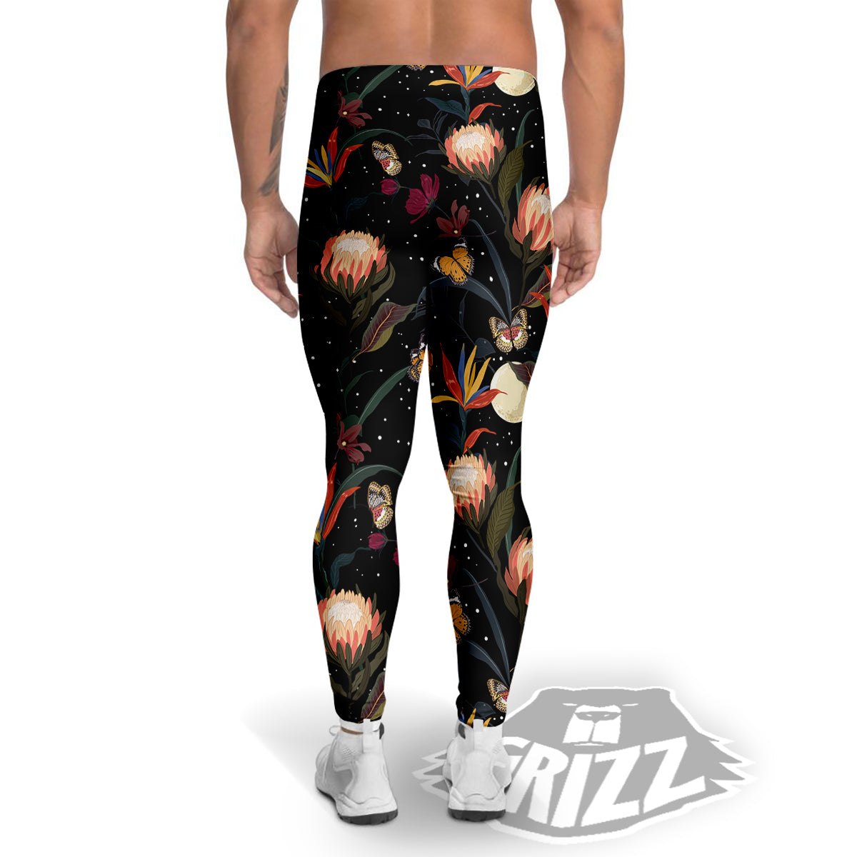 Protea Watercolor Print Pattern Men's Leggings-grizzshop
