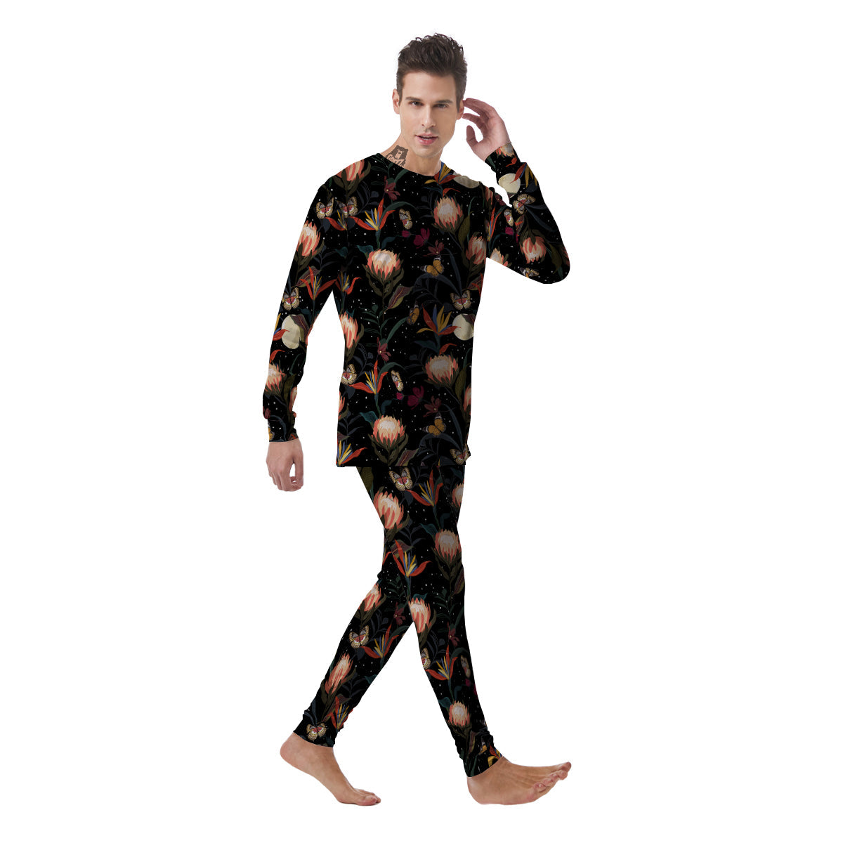 Protea Watercolor Print Pattern Men's Pajamas-grizzshop