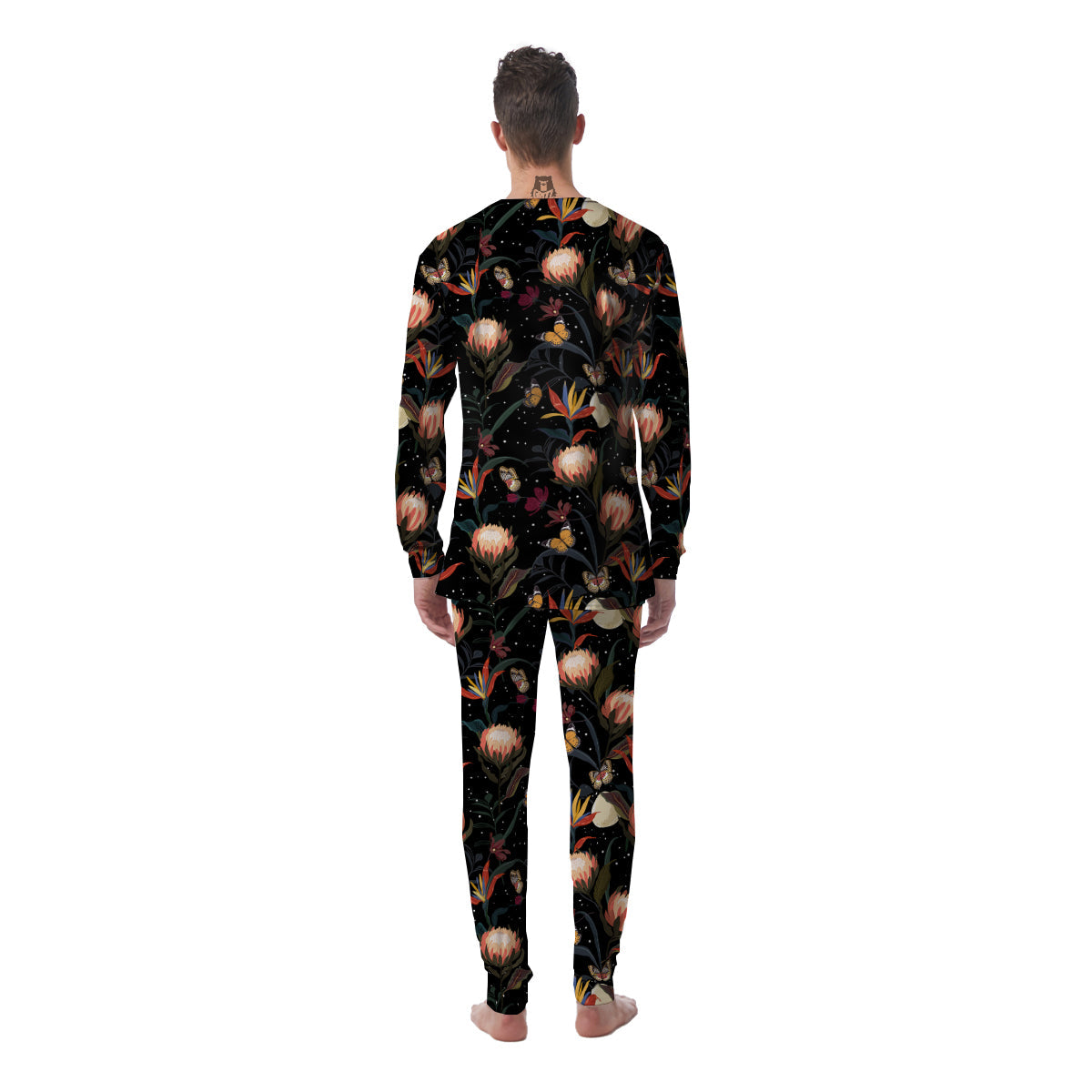 Protea Watercolor Print Pattern Men's Pajamas-grizzshop