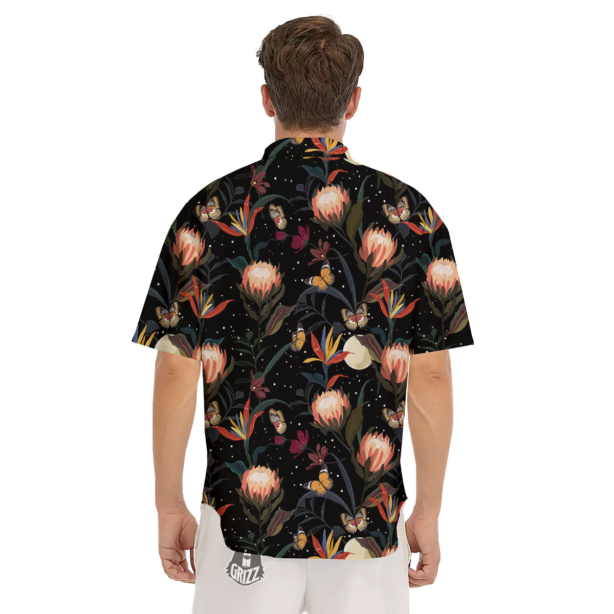 Protea Watercolor Print Pattern Men's Short Sleeve Shirts-grizzshop