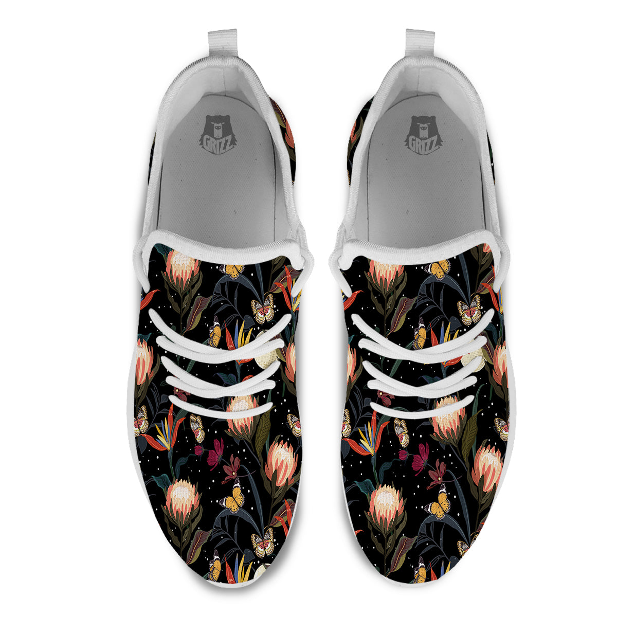 Protea Watercolor Print Pattern White Athletic Shoes-grizzshop