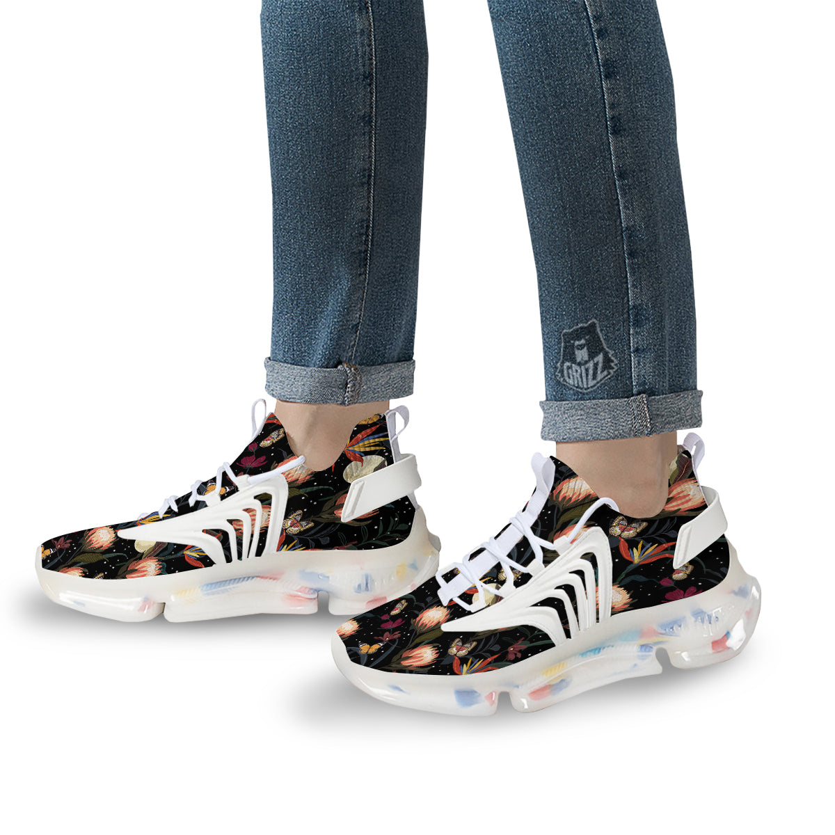 Protea Watercolor Print Pattern White Gym Shoes-grizzshop
