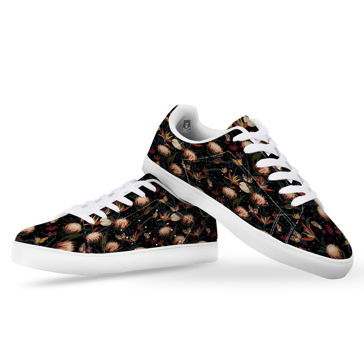 Protea Watercolor Print Pattern White Low Top Sneakers-grizzshop