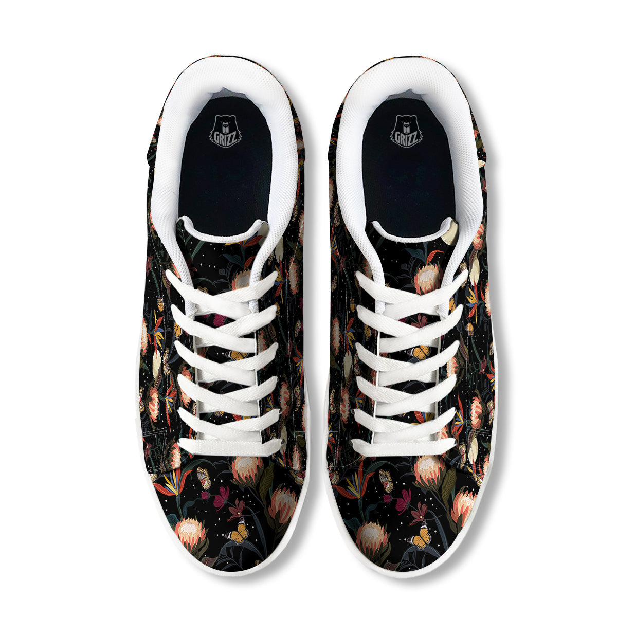 Protea Watercolor Print Pattern White Low Top Sneakers-grizzshop