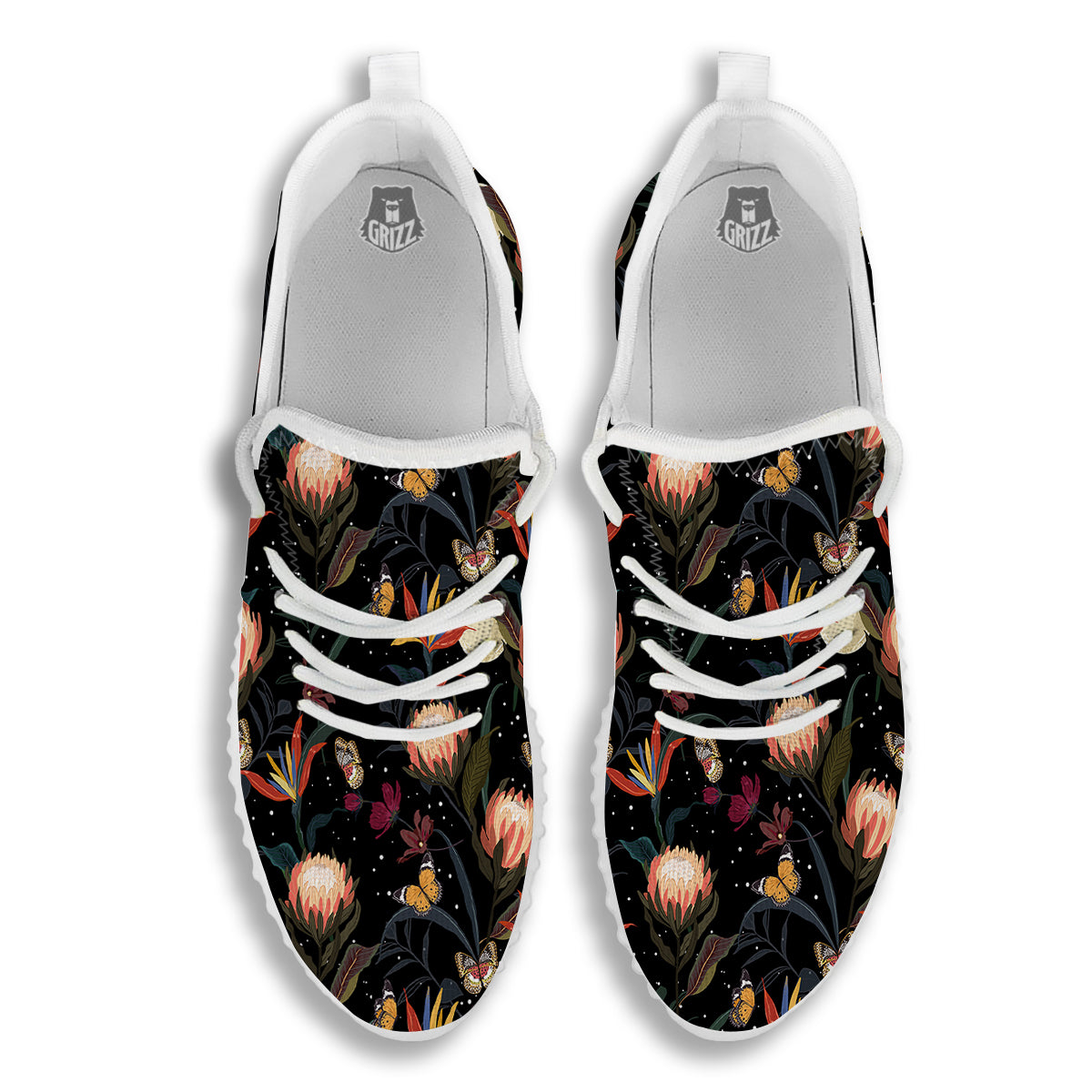 Protea Watercolor Print Pattern White Walking Shoes-grizzshop