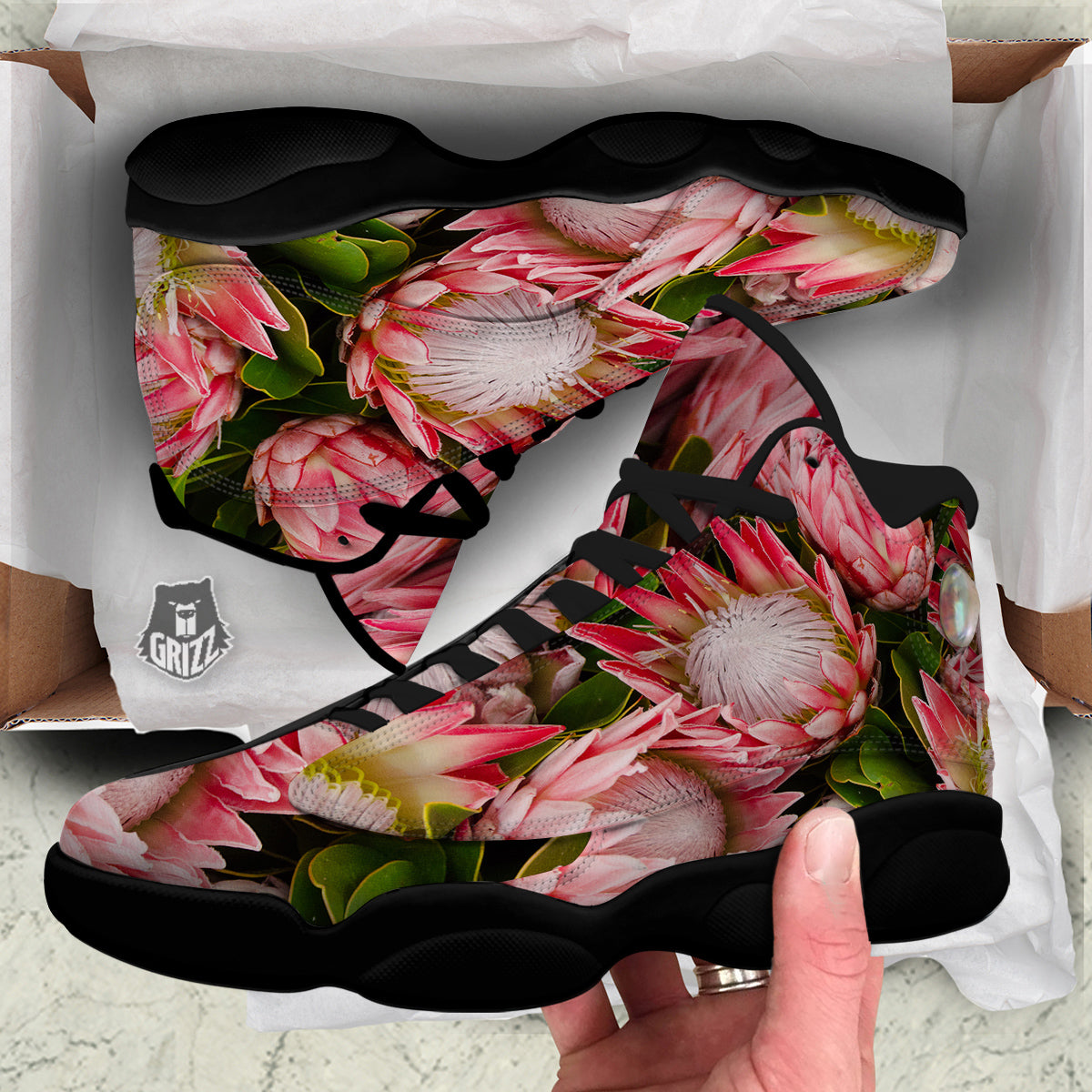 Proteas Bunches Print Black Basketball Shoes-grizzshop