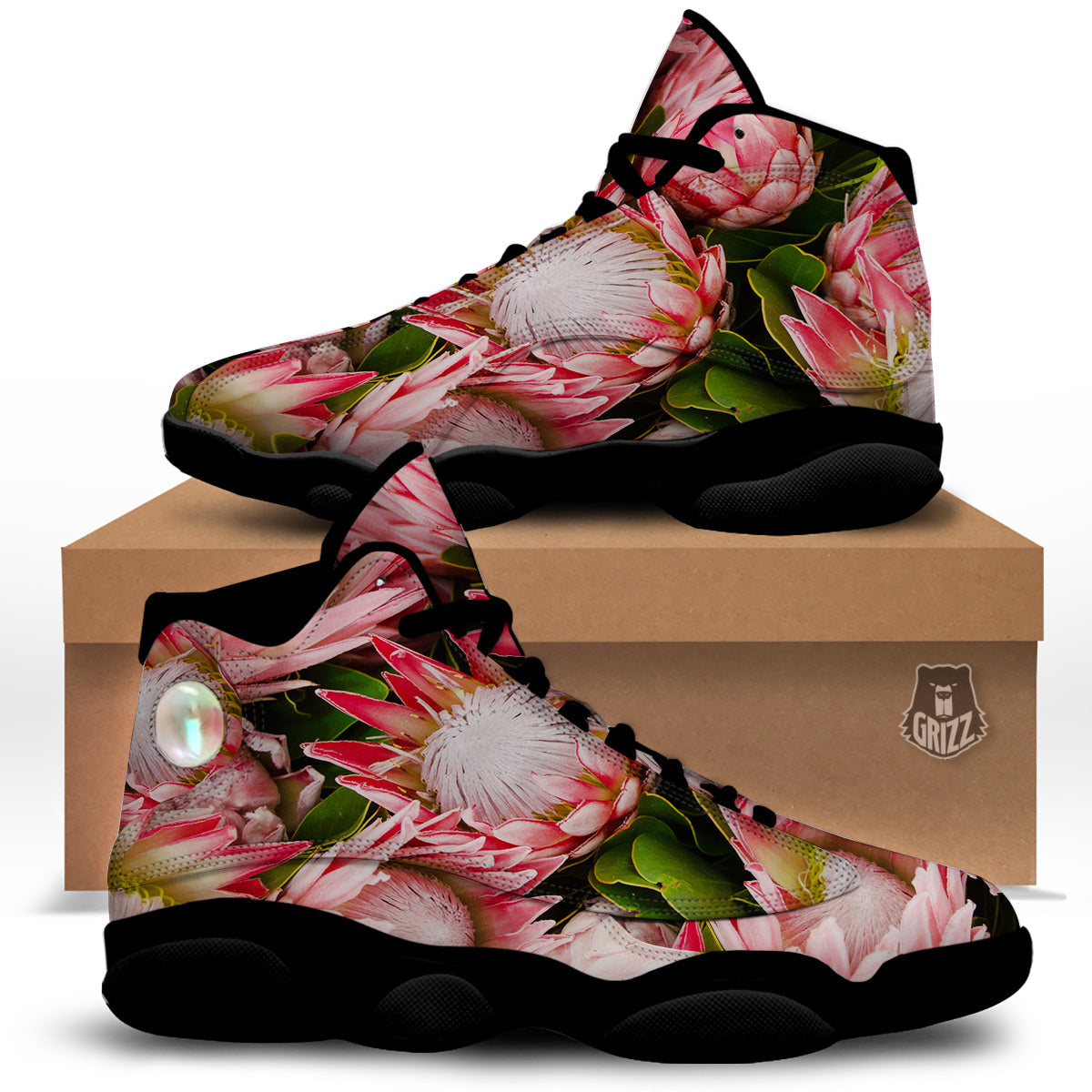 Proteas Bunches Print Black Basketball Shoes-grizzshop