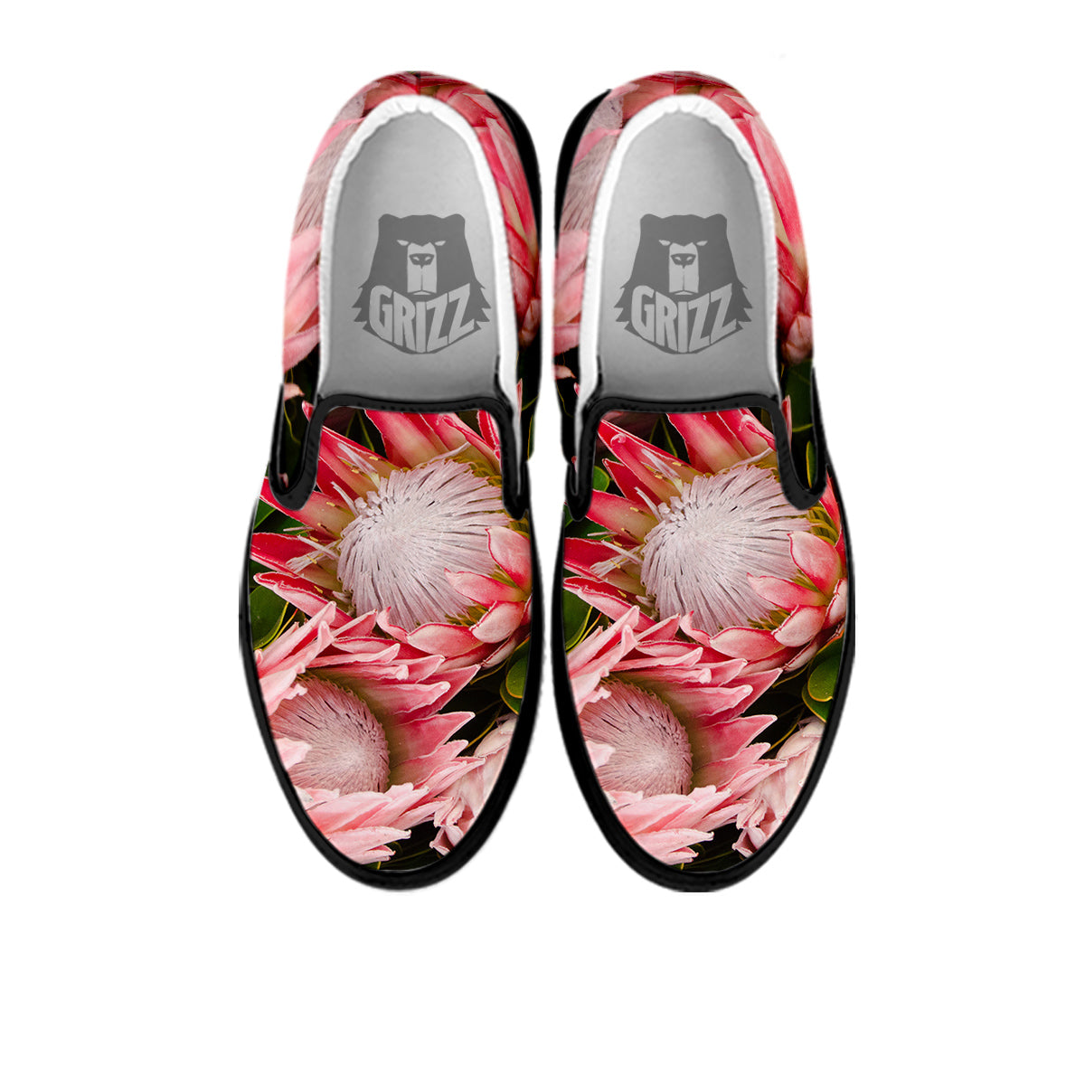 Proteas Bunches Print Black Slip On Shoes-grizzshop