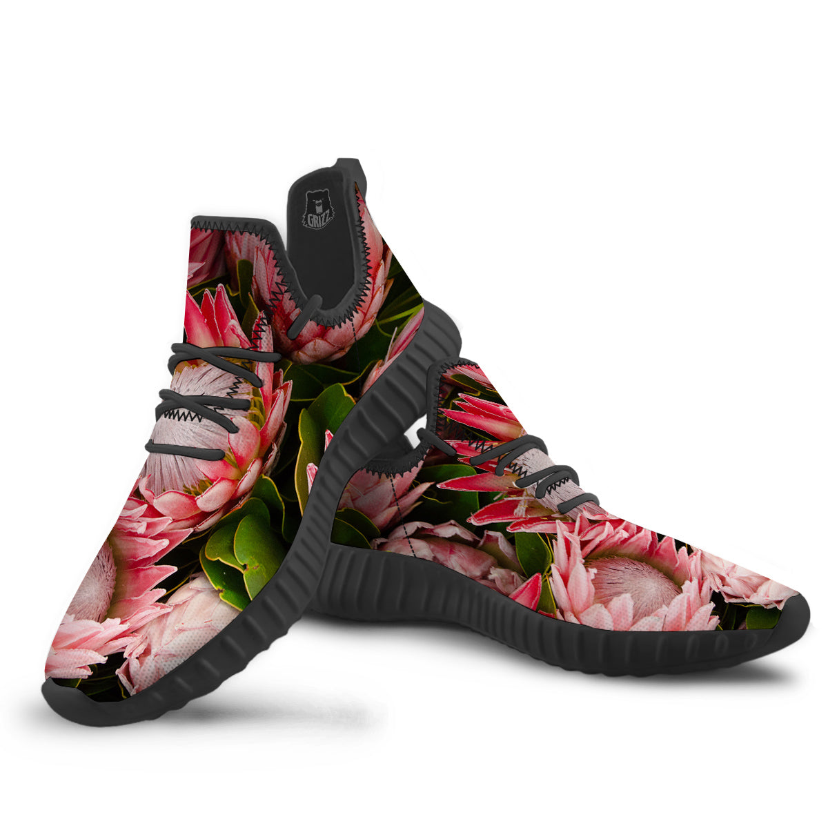 Proteas Bunches Print Black Walking Shoes-grizzshop