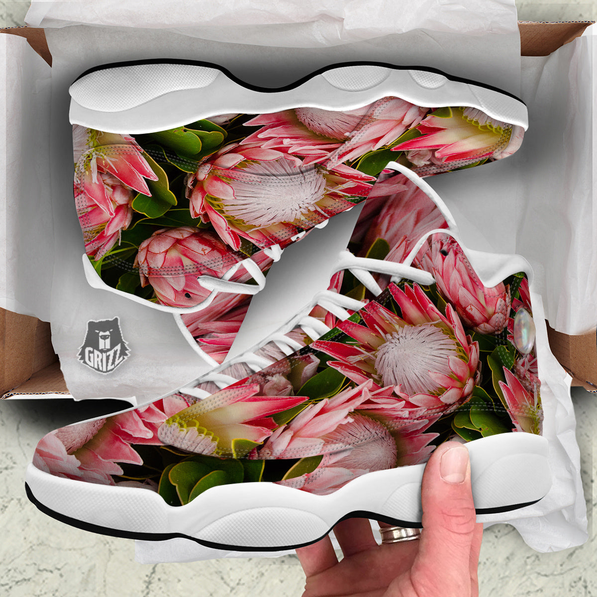 Proteas Bunches Print White Basketball Shoes-grizzshop