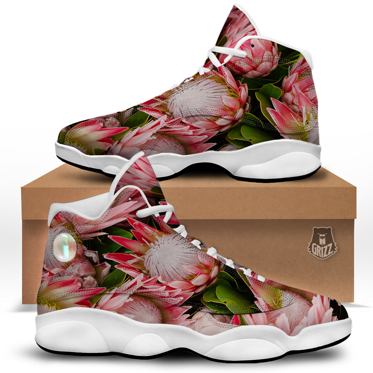 Proteas Bunches Print White Basketball Shoes-grizzshop