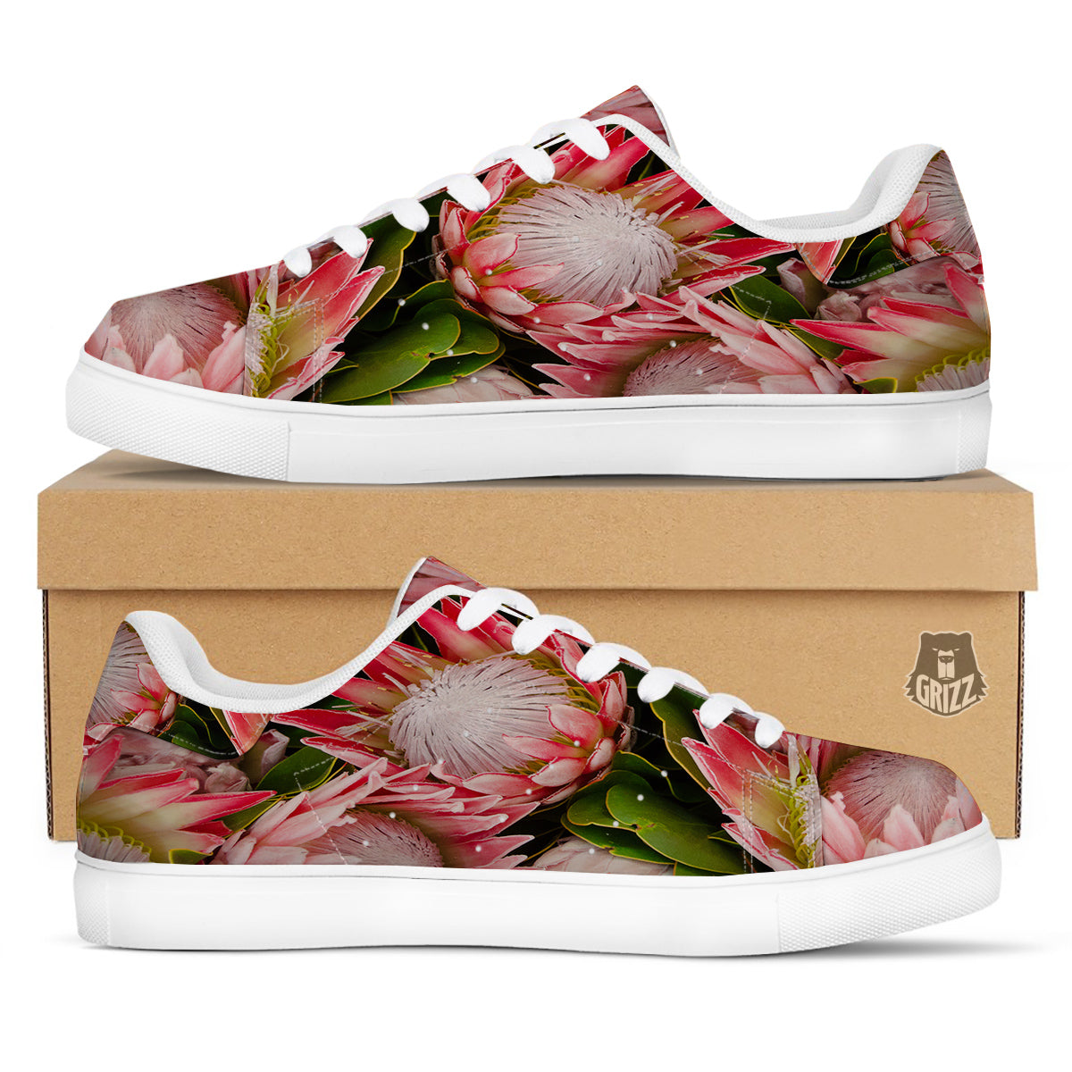 Proteas Bunches Print White Low Top Sneakers-grizzshop