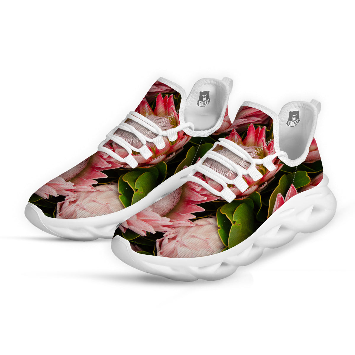 Proteas Bunches Print White Running Shoes-grizzshop