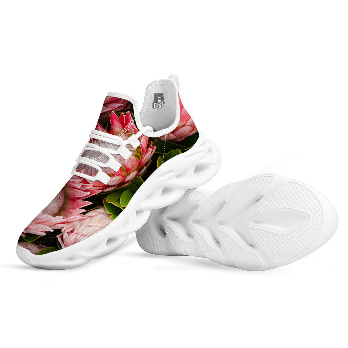 Proteas Bunches Print White Running Shoes-grizzshop