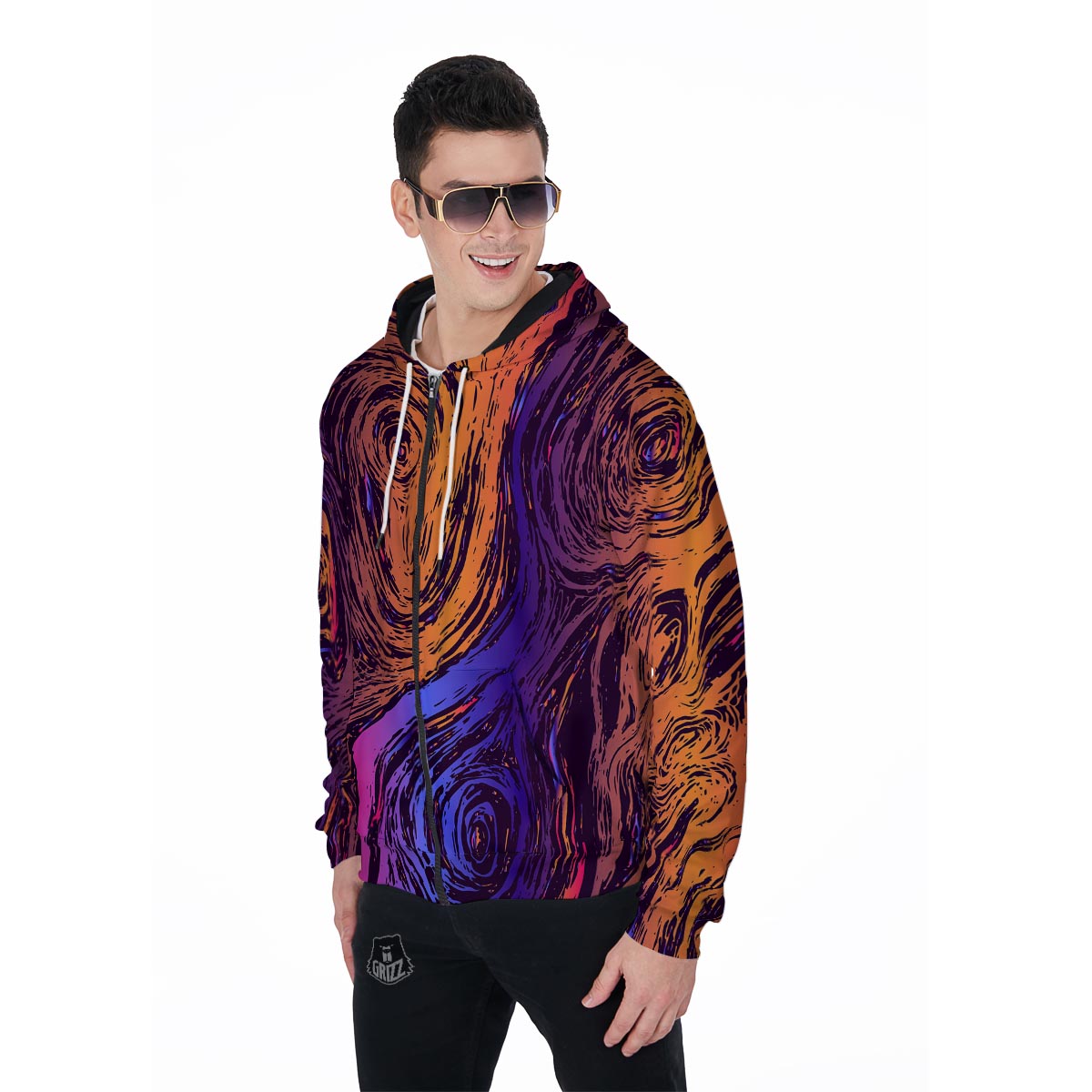 Psychedelic Abstract Men's Zip Up Hoodie-grizzshop