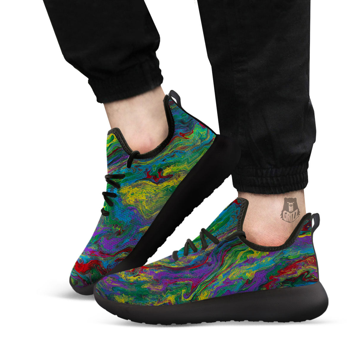 Psychedelic Abstract Print Black Athletic Shoes-grizzshop