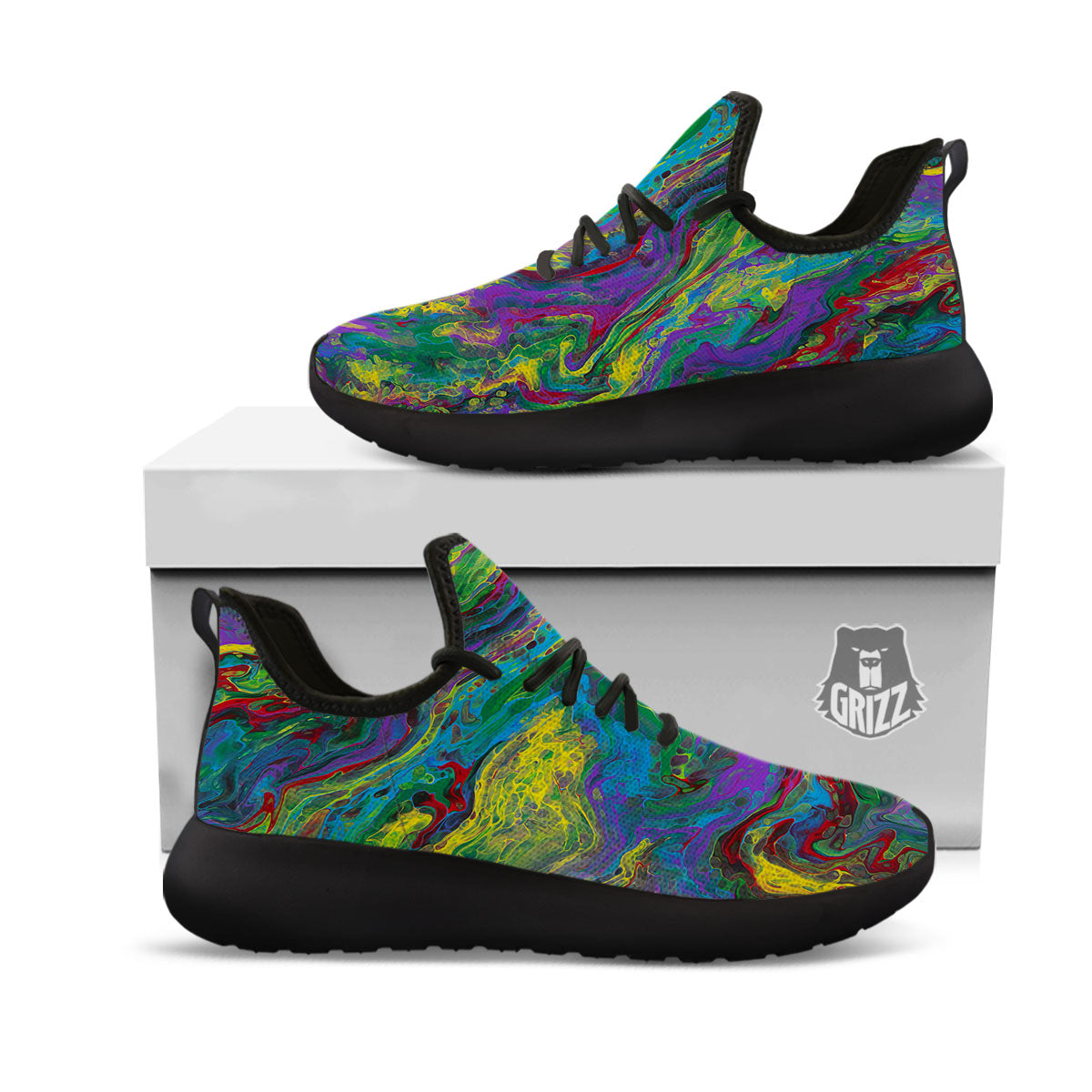Psychedelic Abstract Print Black Athletic Shoes-grizzshop