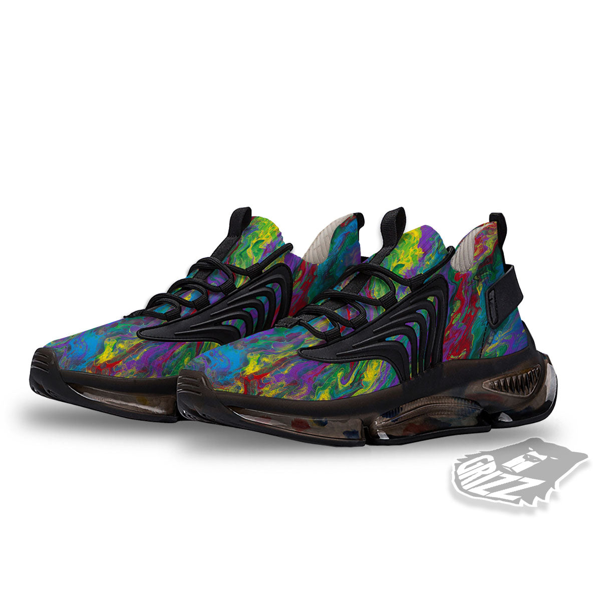 Psychedelic Abstract Print Black Gym Shoes-grizzshop