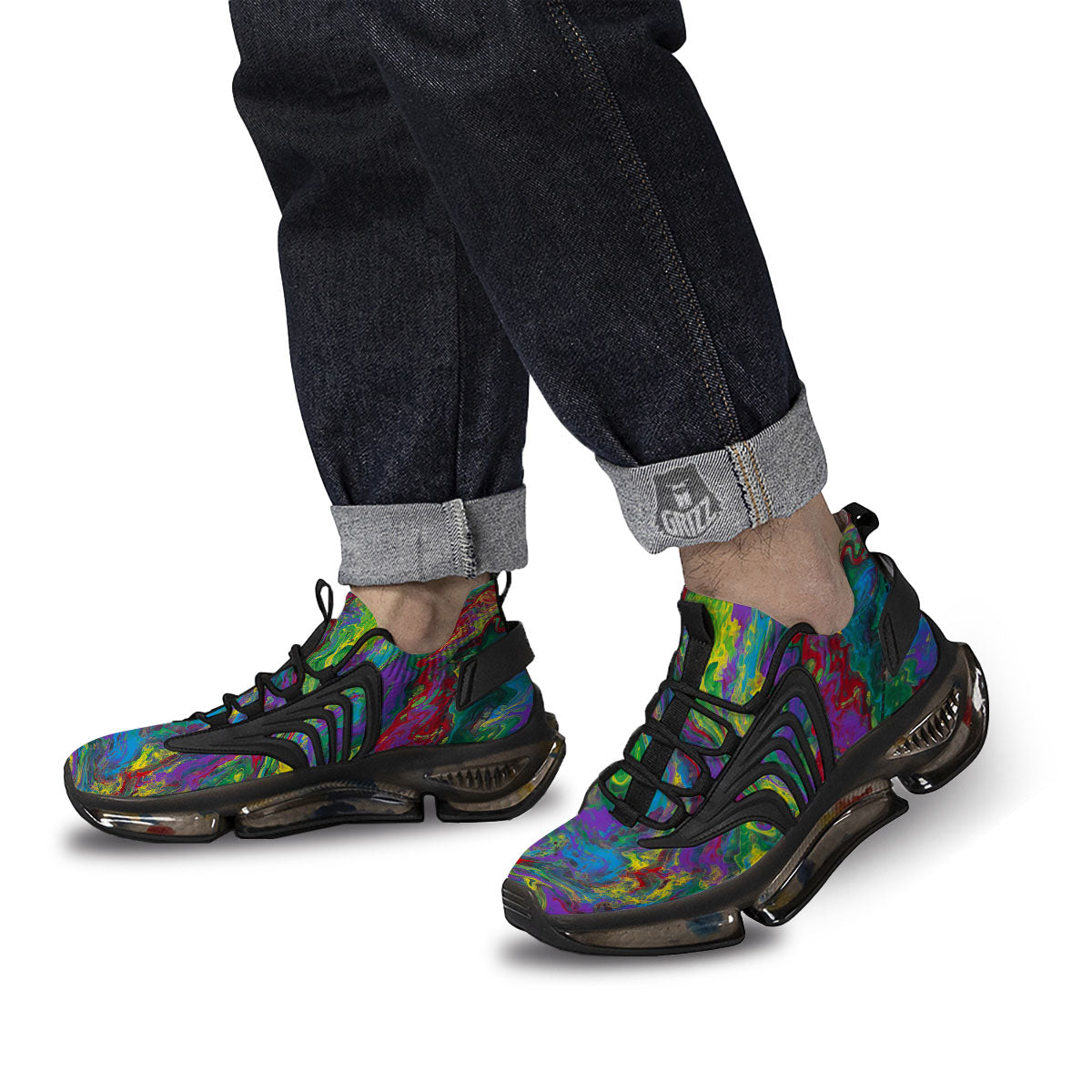 Psychedelic Abstract Print Black Gym Shoes-grizzshop