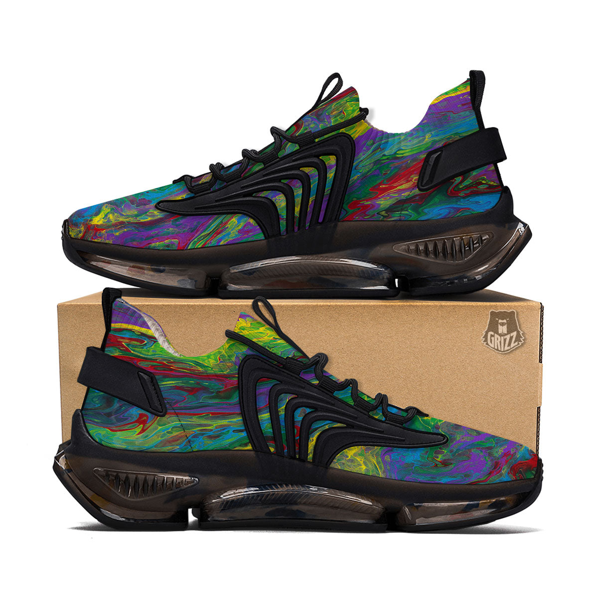 Psychedelic Abstract Print Black Gym Shoes-grizzshop