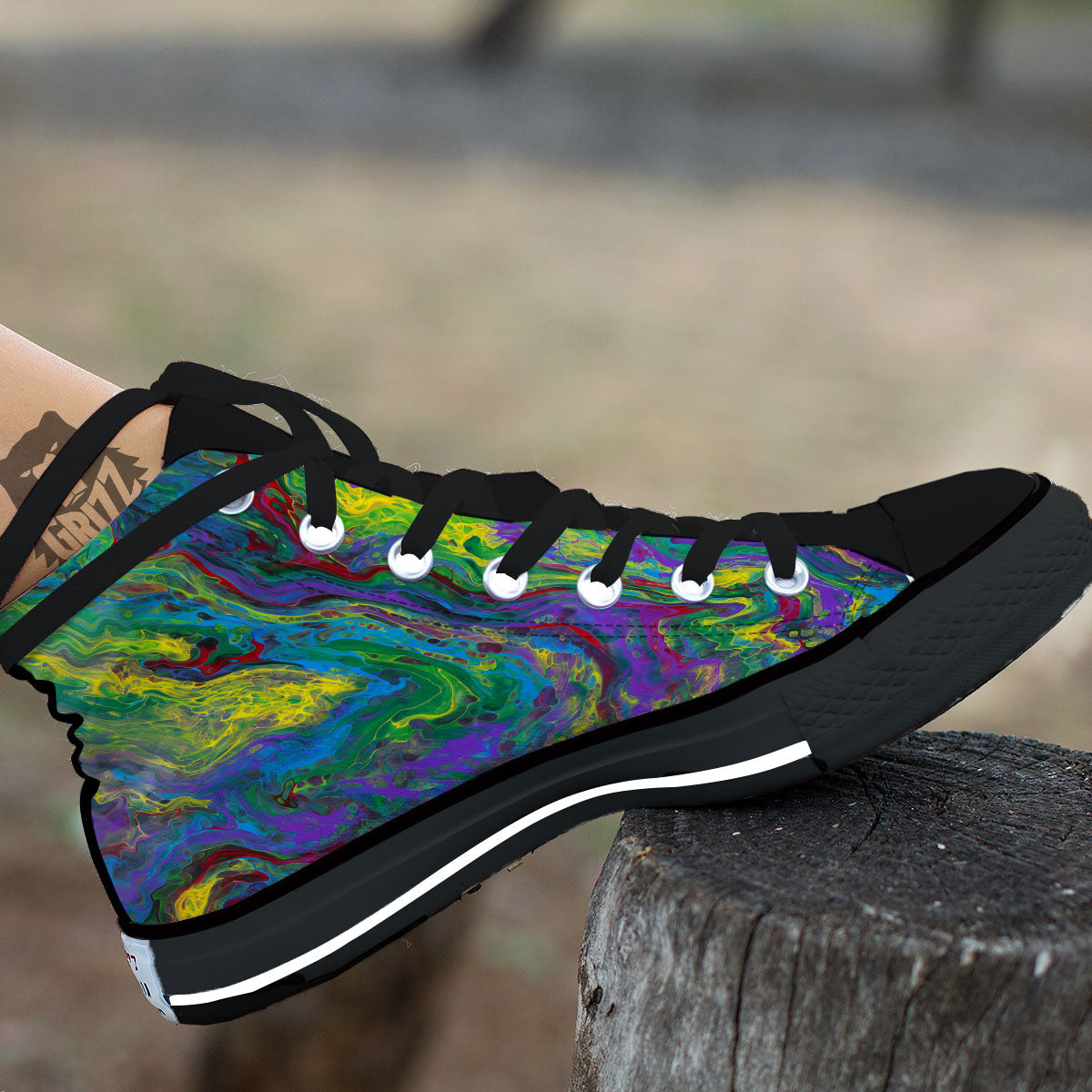 Psychedelic Abstract Print Black High Top Shoes-grizzshop