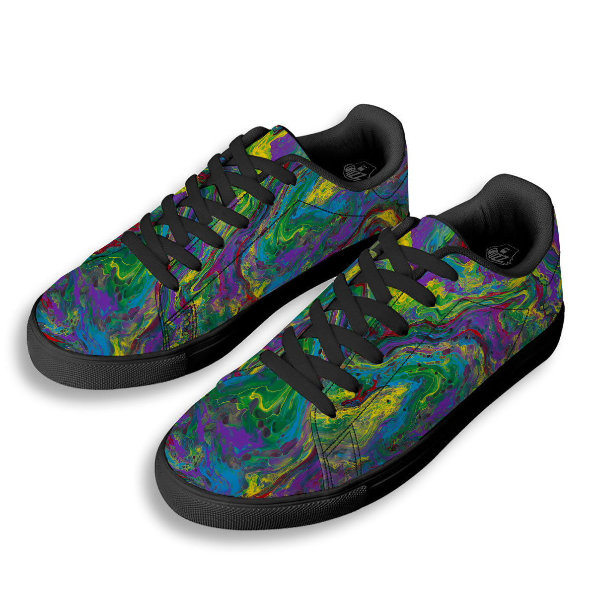 Psychedelic Abstract Print Black Low Top Sneakers-grizzshop