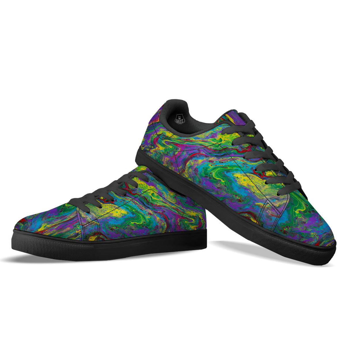 Psychedelic Abstract Print Black Low Top Sneakers-grizzshop