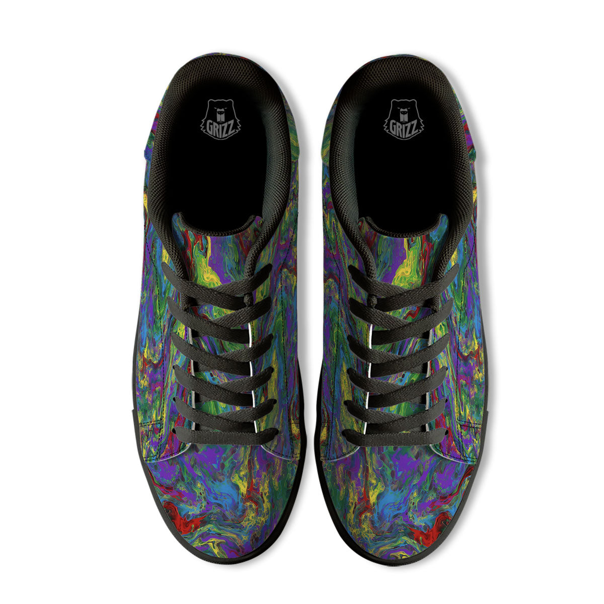 Psychedelic Abstract Print Black Low Top Sneakers-grizzshop