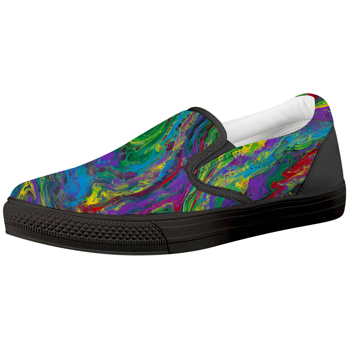 Psychedelic Abstract Print Black Slip On Shoes-grizzshop