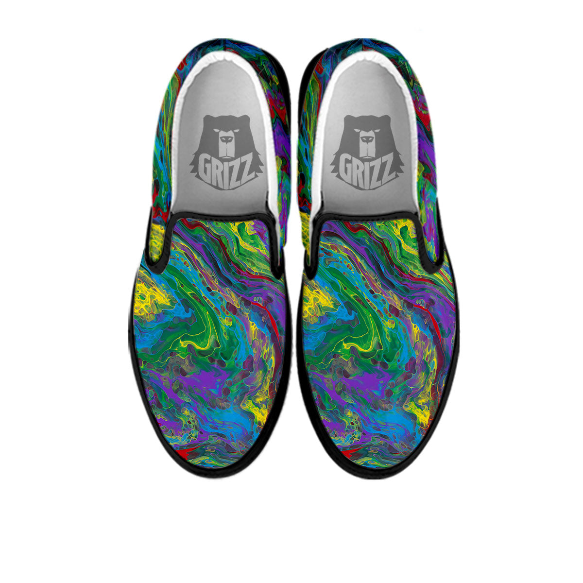 Psychedelic Abstract Print Black Slip On Shoes-grizzshop