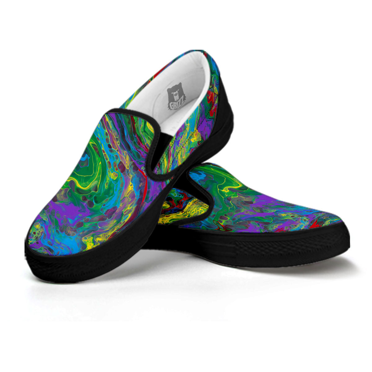 Psychedelic Abstract Print Black Slip On Shoes-grizzshop