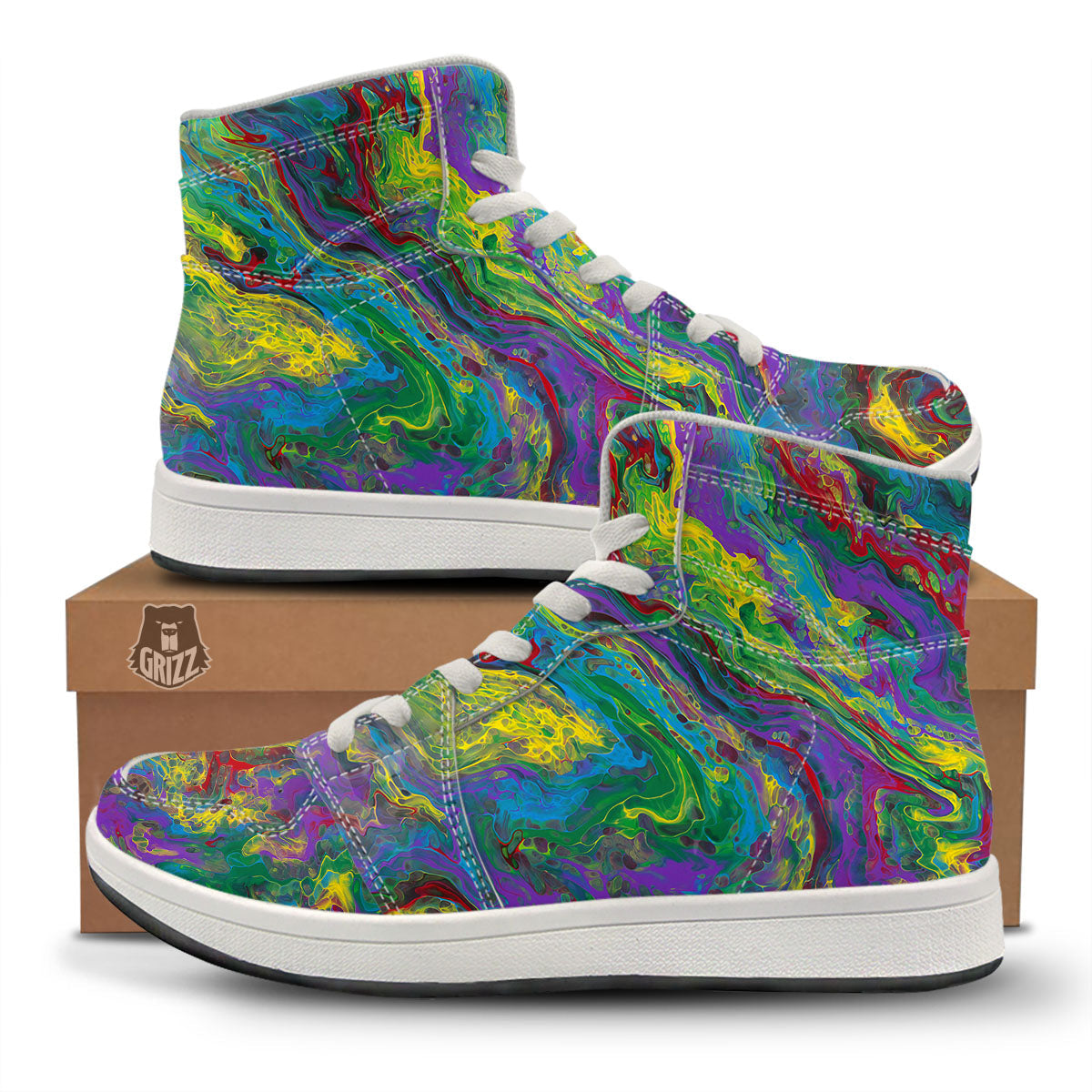 Psychedelic Abstract Print High Top Sneakers-grizzshop