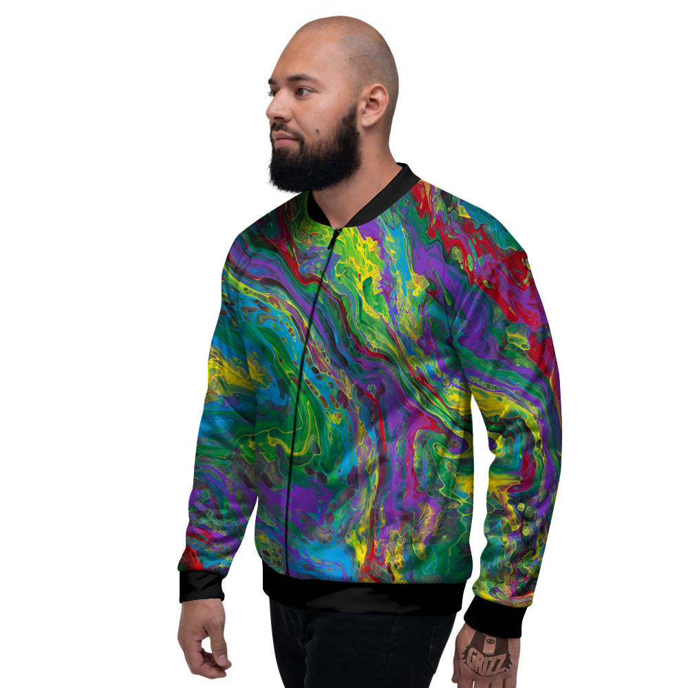 Psychedelic Abstract Print Men's Bomber Jacket-grizzshop