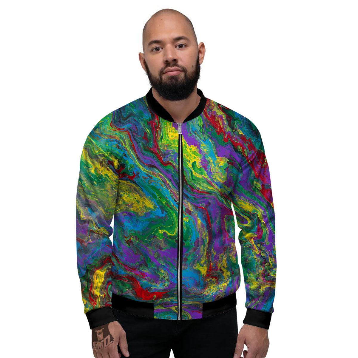 Psychedelic Abstract Print Men's Bomber Jacket-grizzshop