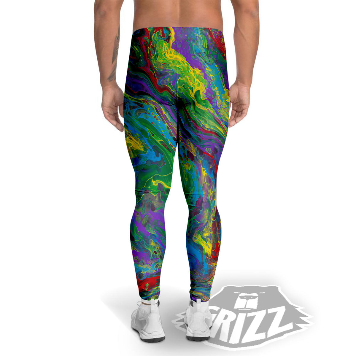 Psychedelic Abstract Print Men's Leggings-grizzshop