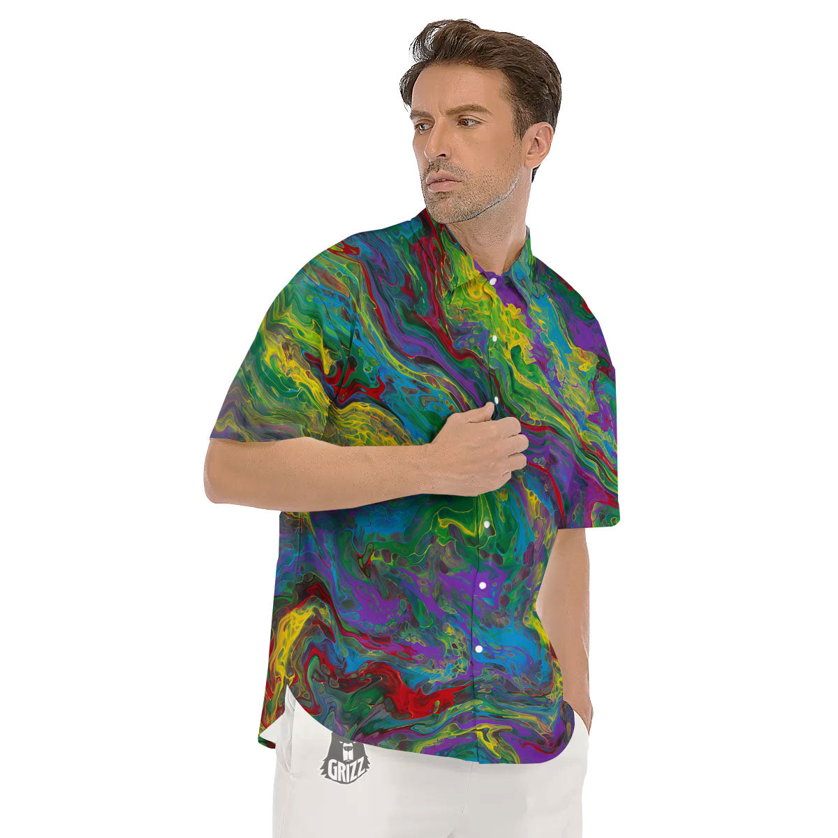 Psychedelic Abstract Print Men's Short Sleeve Shirts-grizzshop