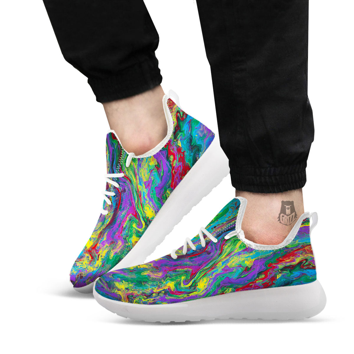 Psychedelic Abstract Print White Athletic Shoes-grizzshop