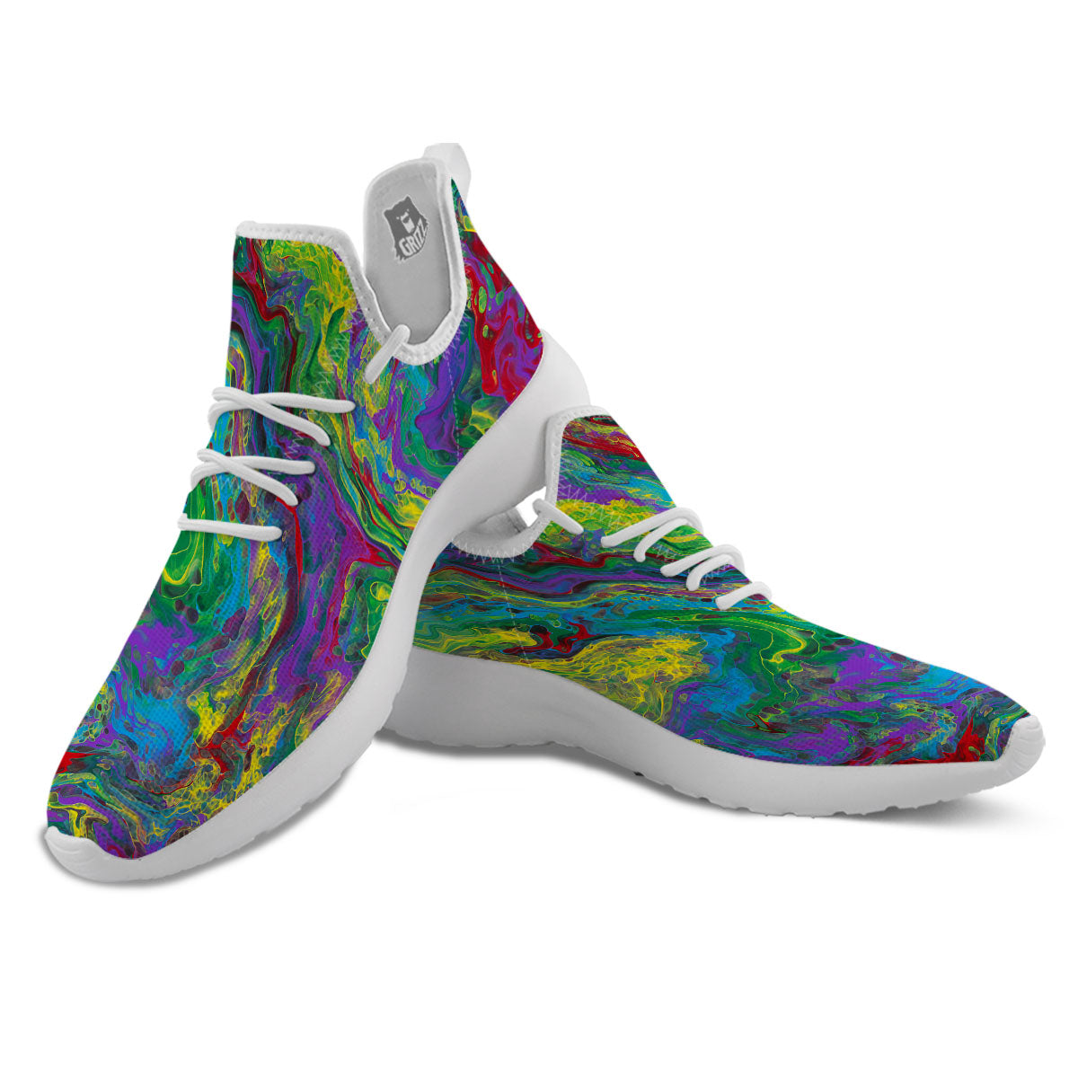 Psychedelic Abstract Print White Athletic Shoes-grizzshop