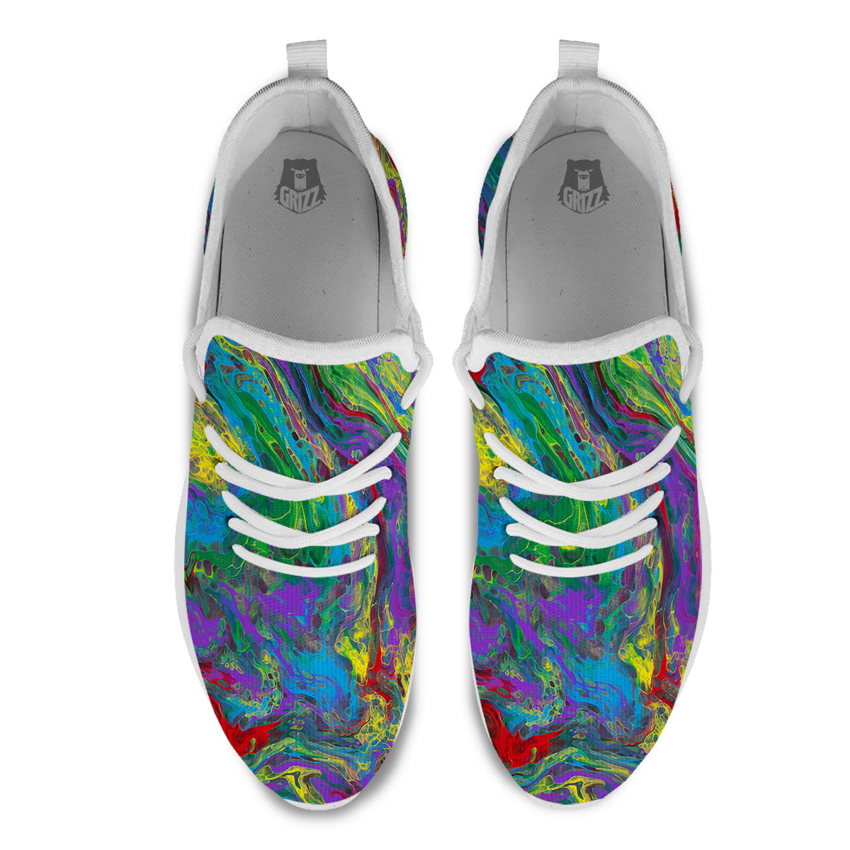 Psychedelic Abstract Print White Athletic Shoes-grizzshop