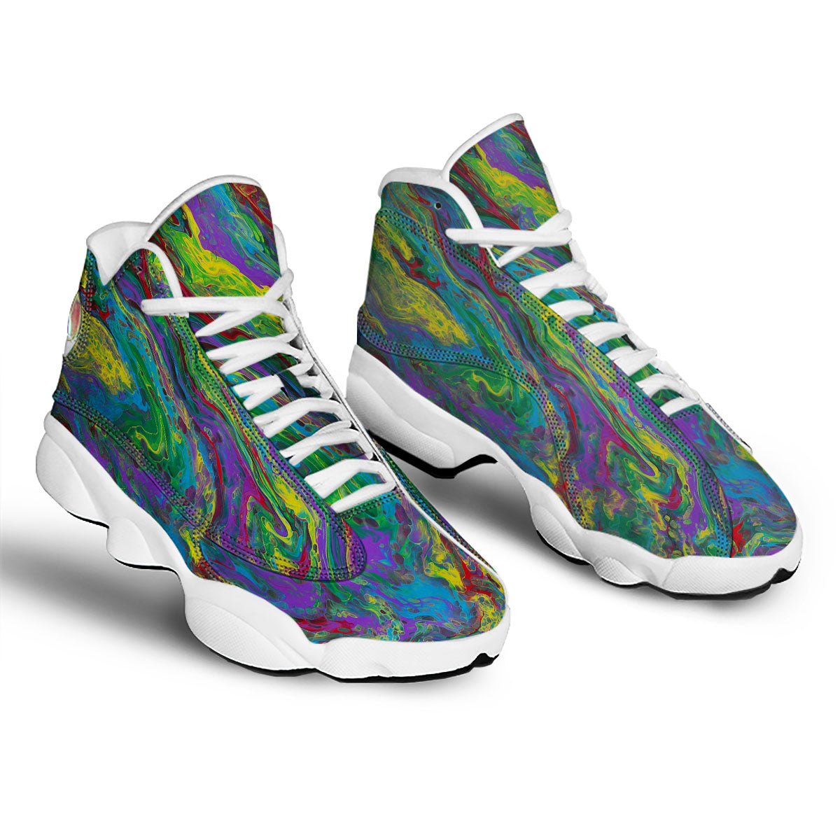 Psychedelic Abstract Print White Basketball Shoes-grizzshop