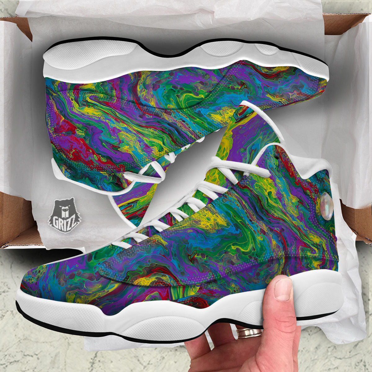 Psychedelic Abstract Print White Basketball Shoes-grizzshop