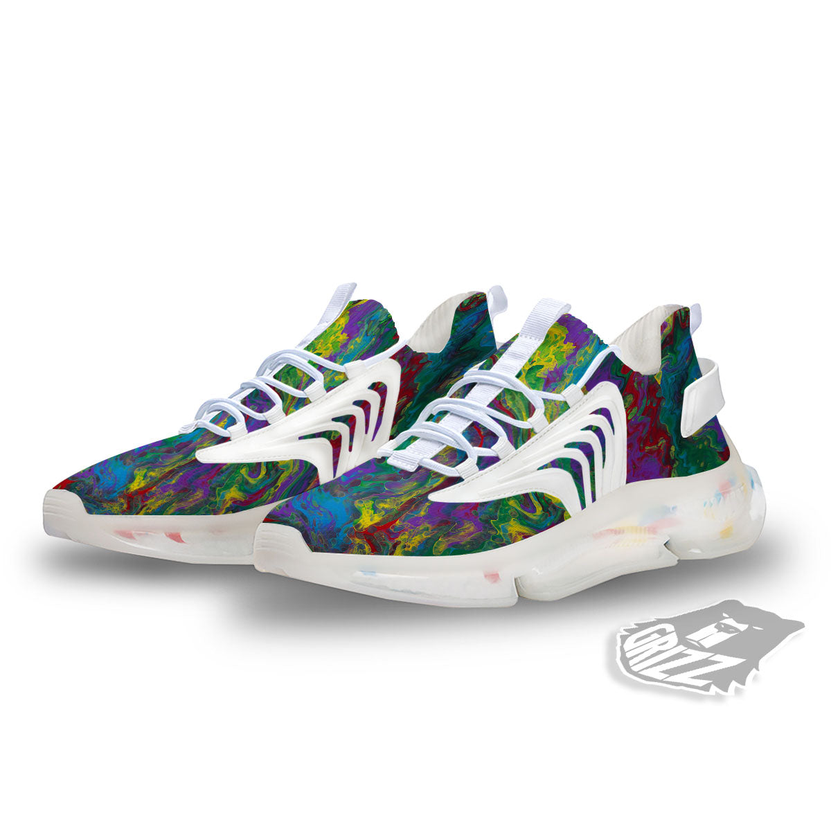 Psychedelic Abstract Print White Gym Shoes-grizzshop