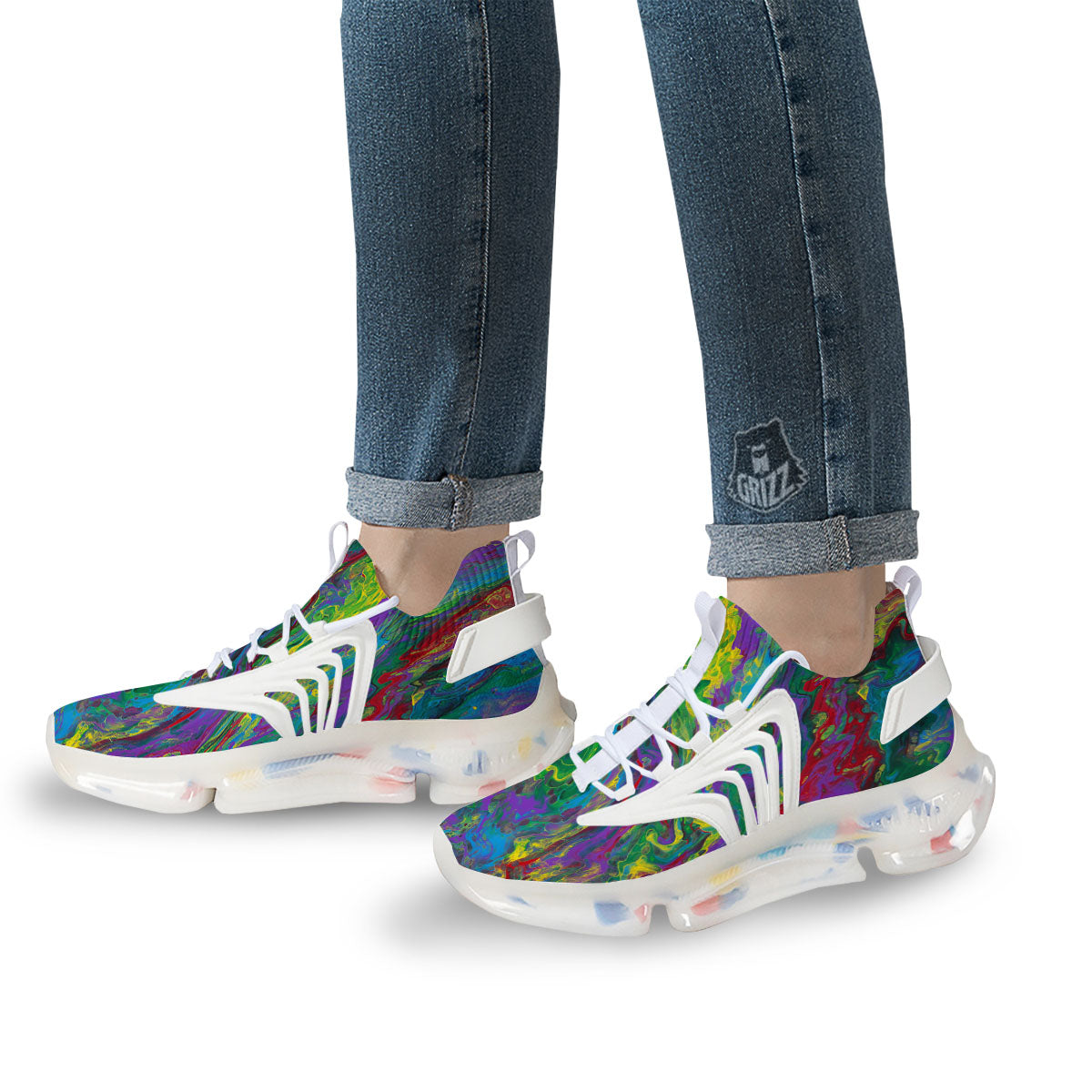 Psychedelic Abstract Print White Gym Shoes-grizzshop