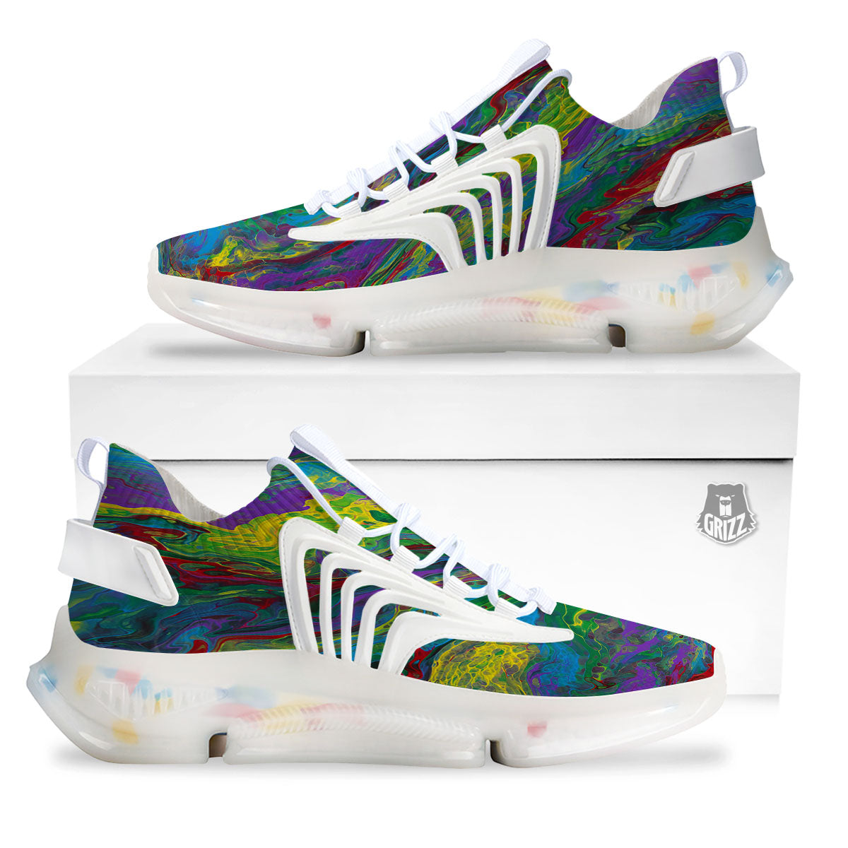 Psychedelic Abstract Print White Gym Shoes-grizzshop