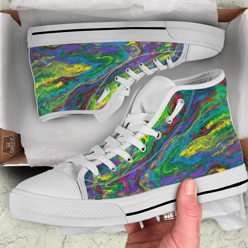 Psychedelic Abstract Print White High Top Shoes-grizzshop