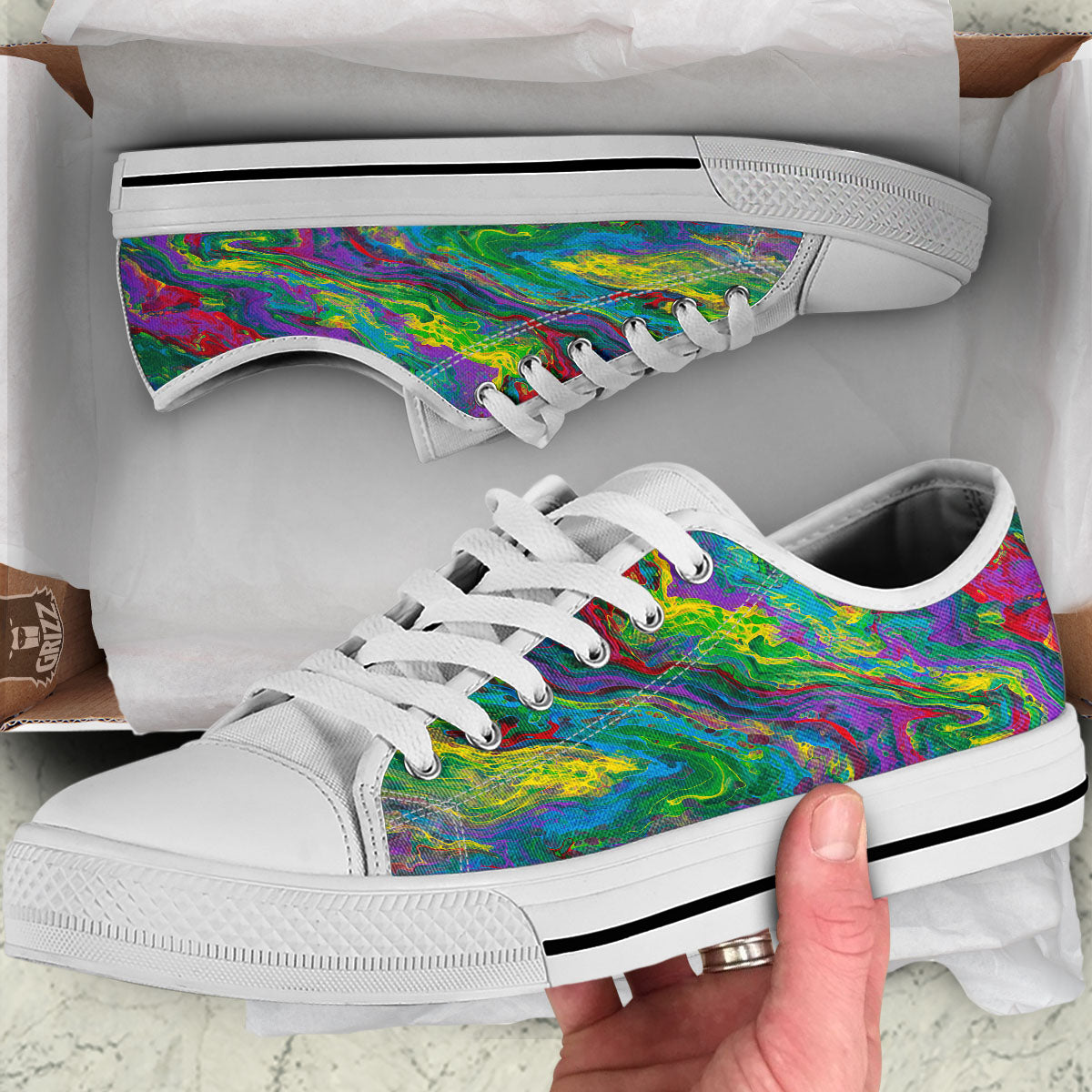 Psychedelic Abstract Print White Low Top Shoes-grizzshop