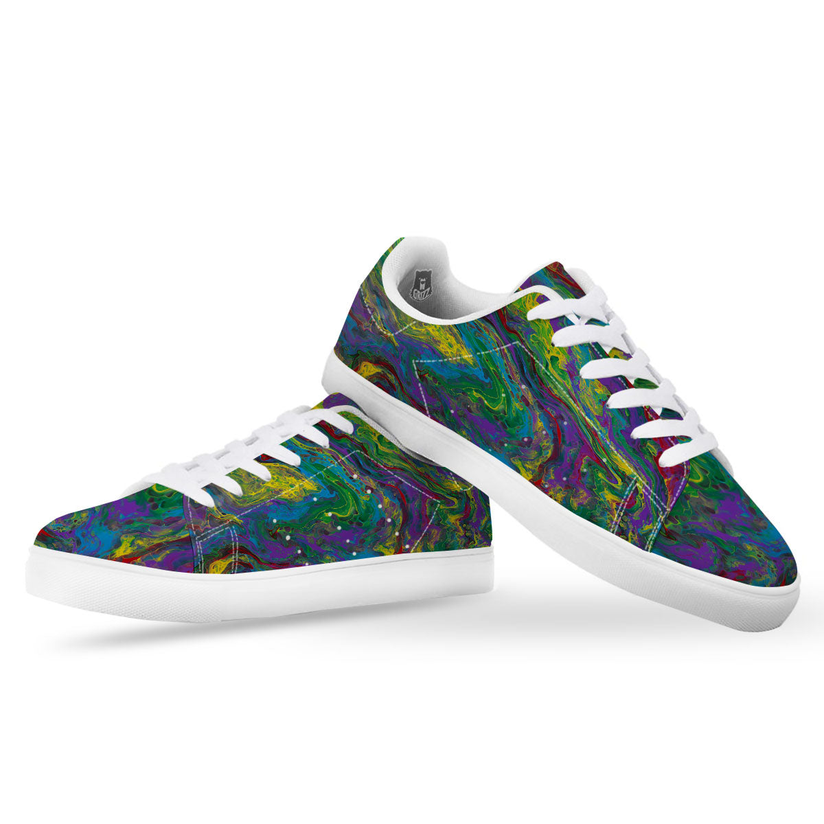 Psychedelic Abstract Print White Low Top Sneakers-grizzshop