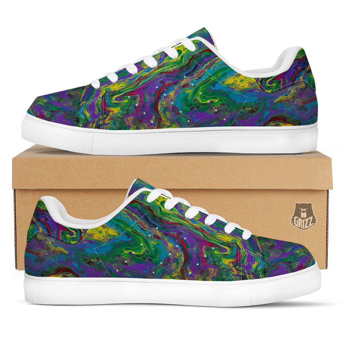 Psychedelic Abstract Print White Low Top Sneakers-grizzshop