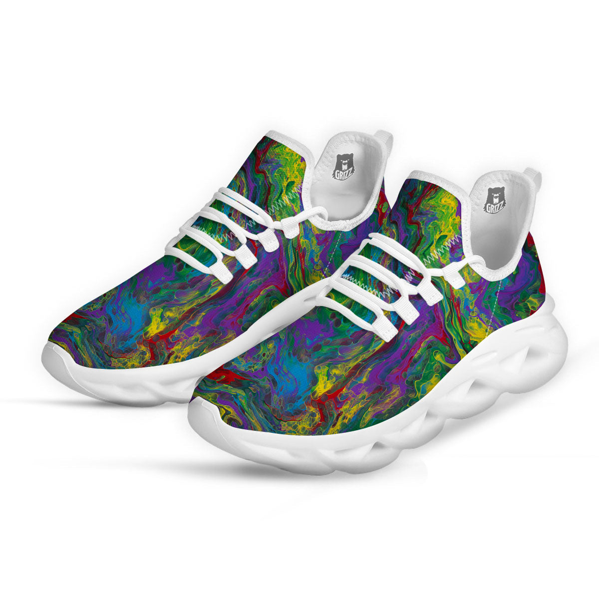 Psychedelic Abstract Print White Running Shoes-grizzshop